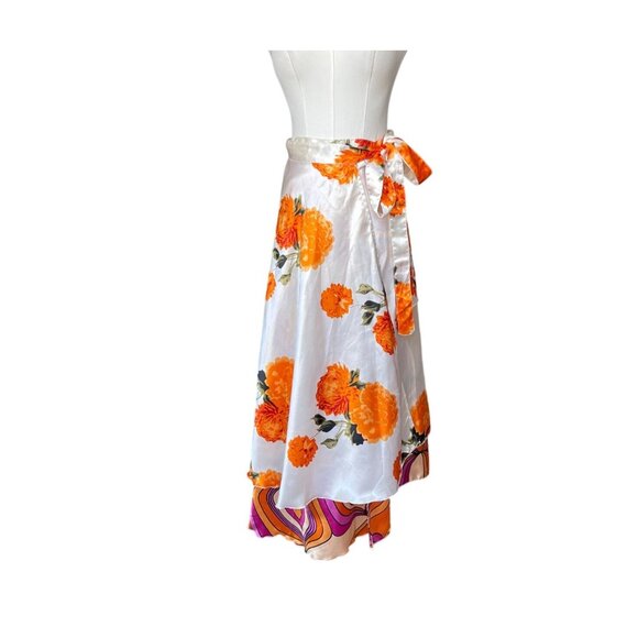 Kariza Boho Hippie Retro Wrap Satin Maxi Skirt One Size Reversible Groovy 70s - Picture 2 of 8